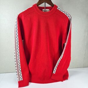 Vintage World Cup Made in Japan Red Knit Sweater Size L Retro Ski Crewneck